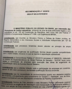 MP recomenda suspensão de licitação suspeita em Salvador